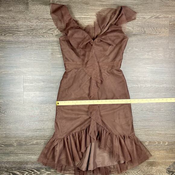 Vintage Y2K Alfred Angelo Tulle Dress Size 4/6 Brown Midi Fairy Pin-Up Ruffle - Picture 16 of 16